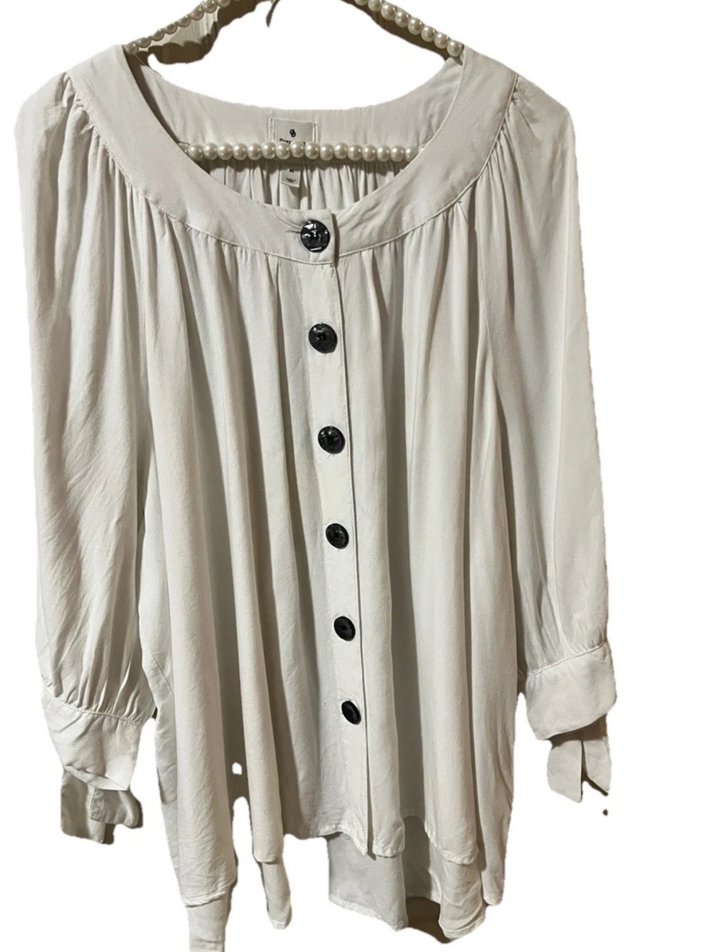 Dressbarn White Button Front Shirt 3/4 Sleeve with ties‎ Women's XL